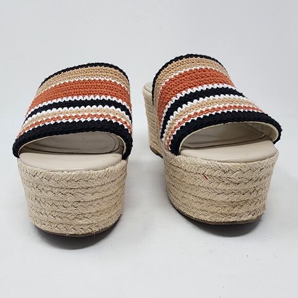 Marc Fisher Slide Sandals Women 8.5M Lannia Platform Black Rust Crochet Jute - Picture 6 of 11